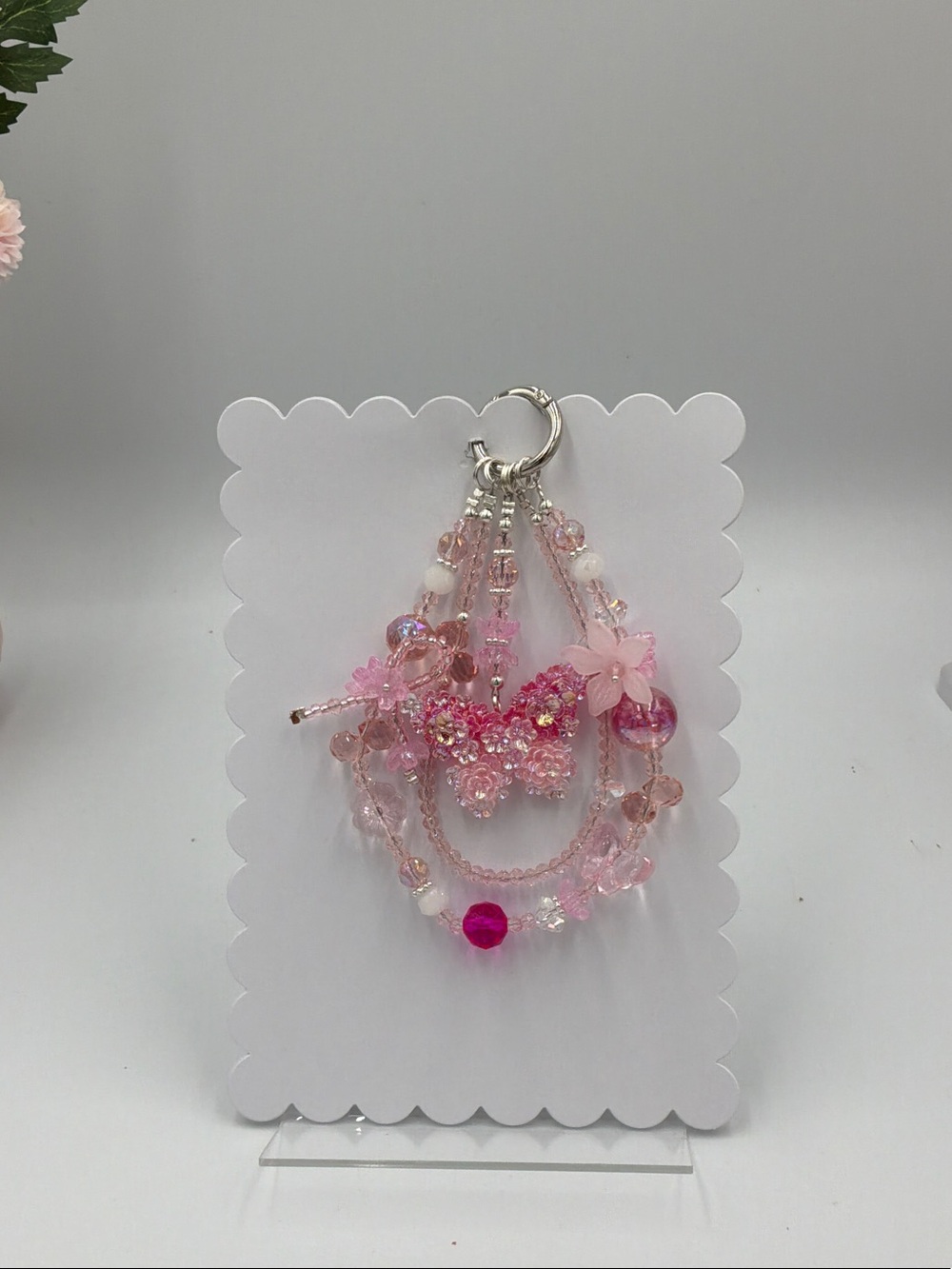 Pink Beaded Charm Keyring - Decorative Bag & Accessory